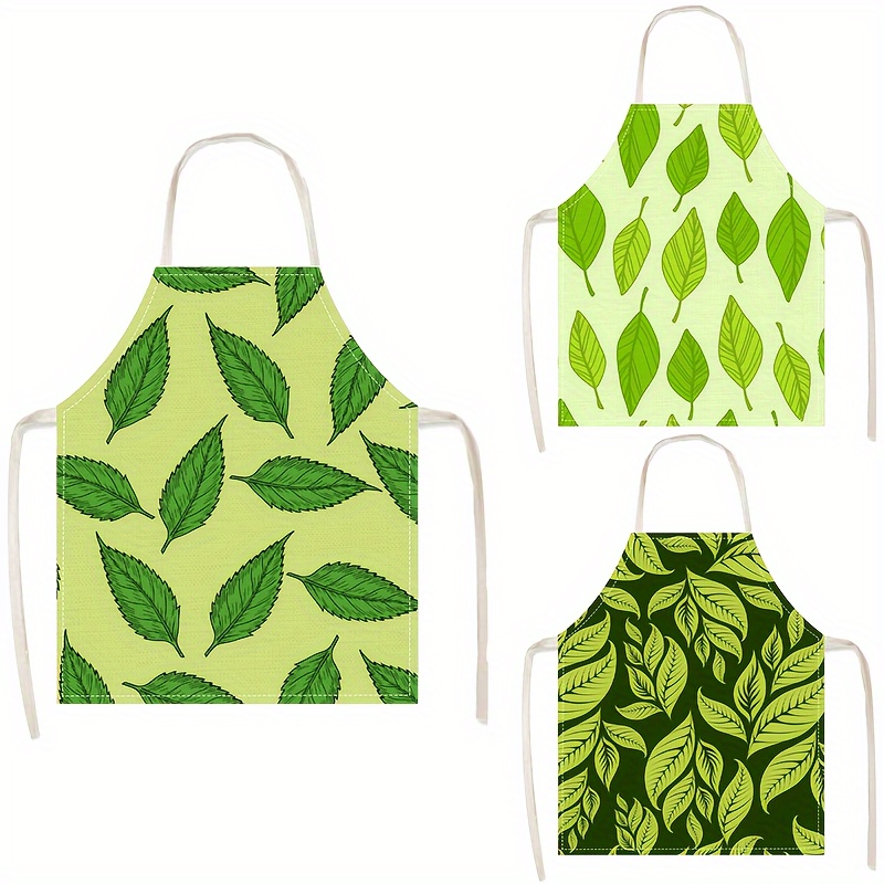 1pc Linen Apron Green Leaf Pat - Home Cooking Ideas ulasan dan harga