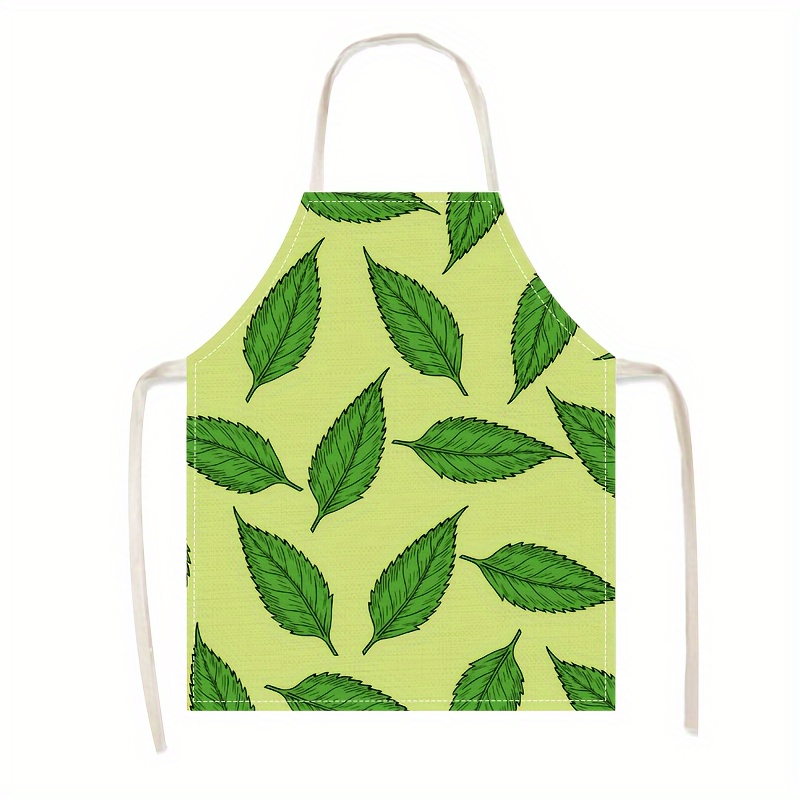 1pc Linen Apron Green Leaf Pat - Home Cooking Ideas ulasan dan harga