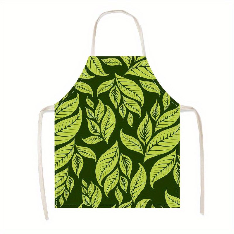 1pc Linen Apron Green Leaf Pat - Home Cooking Ideas ulasan dan harga