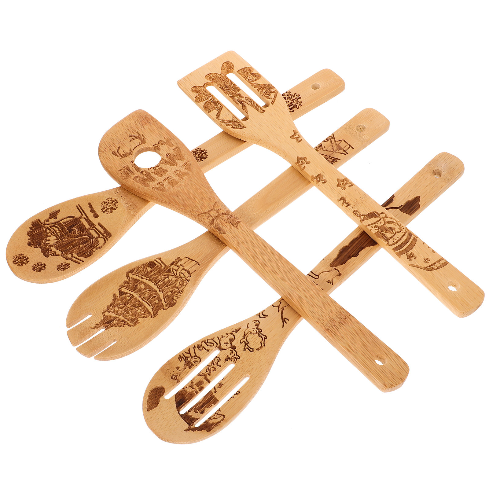 5 Pieces Wooden Spoon Set Bamb - Home Cooking Utensil Set ulasan dan harga